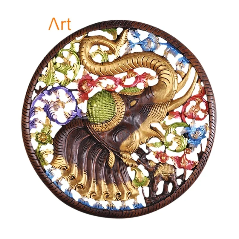 

Southeast Asia Solid Wood Carving Elephant Wood Carving Decorative Painting Background Wall Chinese Zen