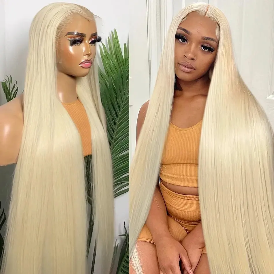 Rosabeauty 40Inches 13x6 Blonde 613 HD Glueless 13X4 Frontal Wig Preplucked 250% Straight Lace Front Human Hair Wigs For Women