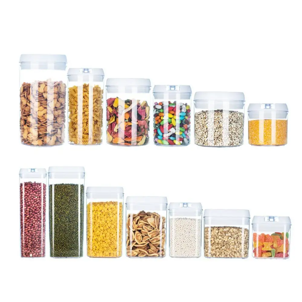 Transparent Sealed Square Plastic Jars Kitchen Refrigerator Storage Containers 1.0L 1.7L 2.3L Airtight Canister Wholesale Price