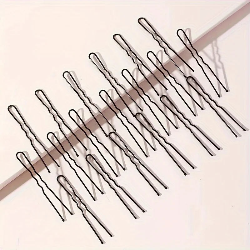 50 قطعة دبوس بوبي نسائي بسيط أسود على شكل حرف U مناسب للاستخدام اليومي