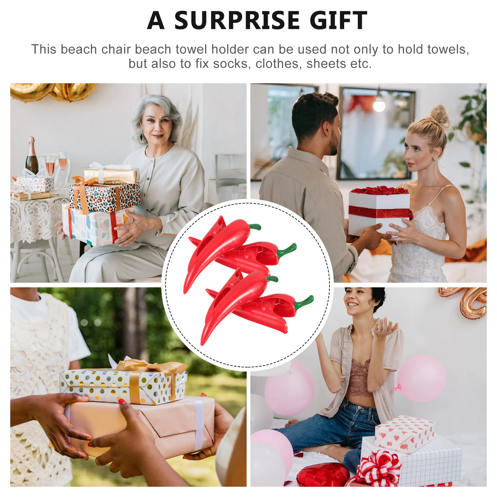 

4Pcs Pepper Shaped Beach Towel Clips Portable Chair Holders Holiday Pool Windproof Multi-Function Clothes Fixer