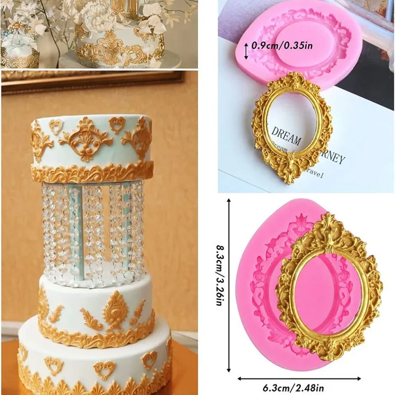 3D Lace Mold Baroque Silicone Mold Vintage Photo Frame Embossing Cake Decoration Tools Party Paper Cup Decoration Chocolate Mold