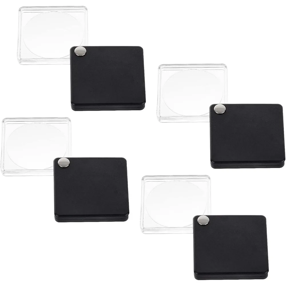 4 Pcs Folding Pocket Magnifiers 3X Magnifying Glass 2x2x0.4 inch Square Black Mini Folding Magnifying Small Acrylic Pocket