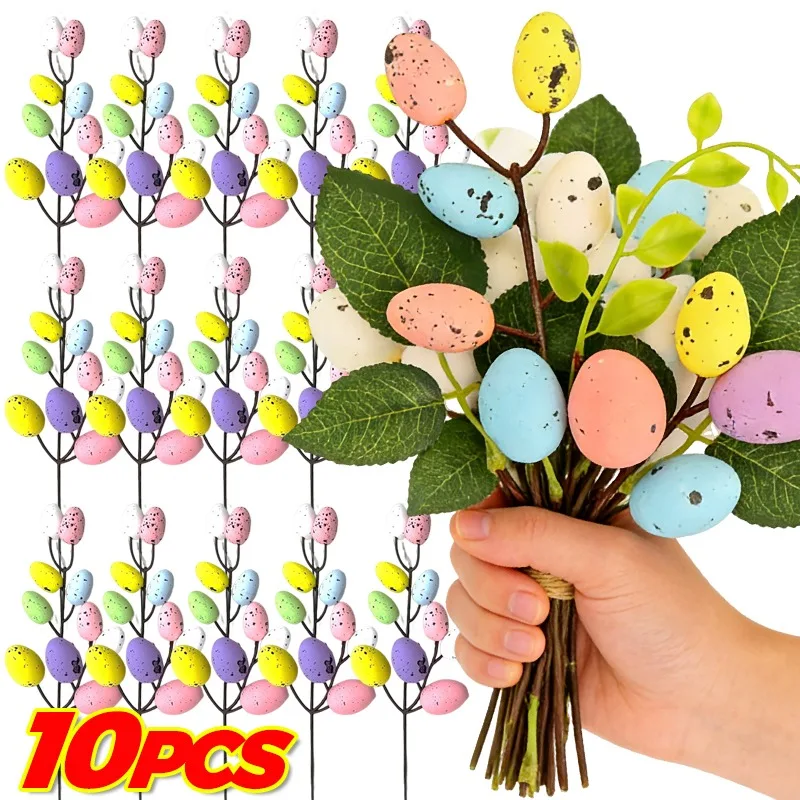 Huevo de Pascua Artificial, ramas de flores, huevo de espuma moteado colorido para adornos de fiesta de Pascua, suministros de decoración de jarrón de mesa para el hogar