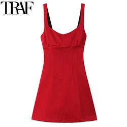 TRAF Womens Dresses Slip Sleeveless Red Dresses Cut Out Backless Sexy Short Dresses Woman Summer Fitted Party Dresses For Women