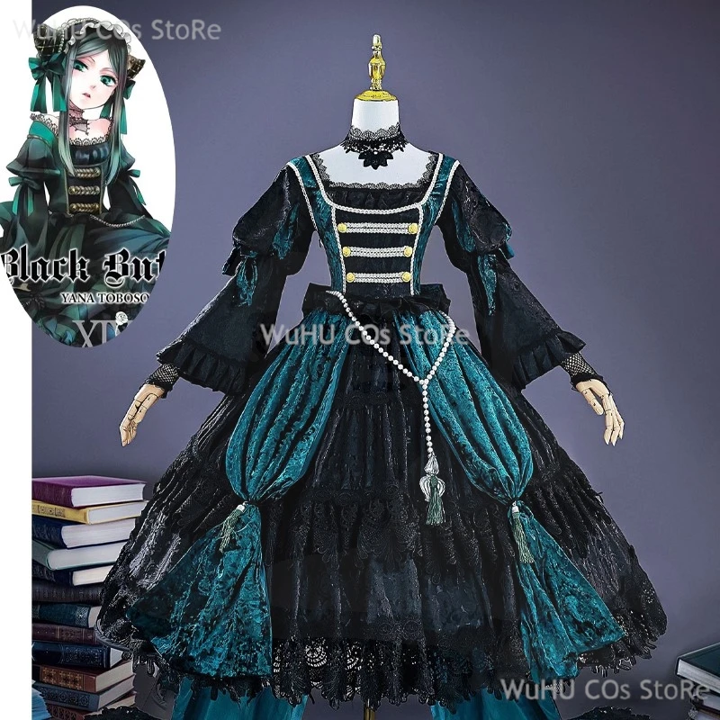 Anime schwarz Butler Ciel Phantom hive grüne Dame Cosplay Kostüm Perücke Zubehör Requisiten Halloween Party wunderschöne sexy Kleid Set