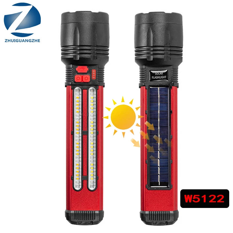 

W5122 Solar Led Flashlight XHP50.2 Super Bright Rechargeable Built in Btattery Work Light Spotlight Floodling 40W Torch Lantern