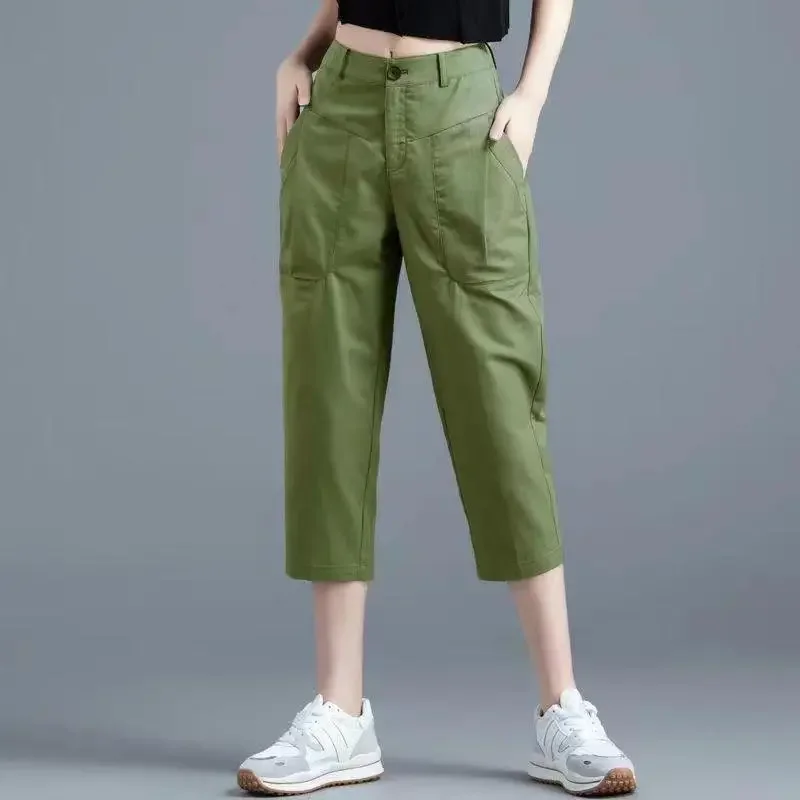 

Women Summer Cotton High Waist Harem Capri Pants Loose Casual All Match Daily Trousers S-4XL