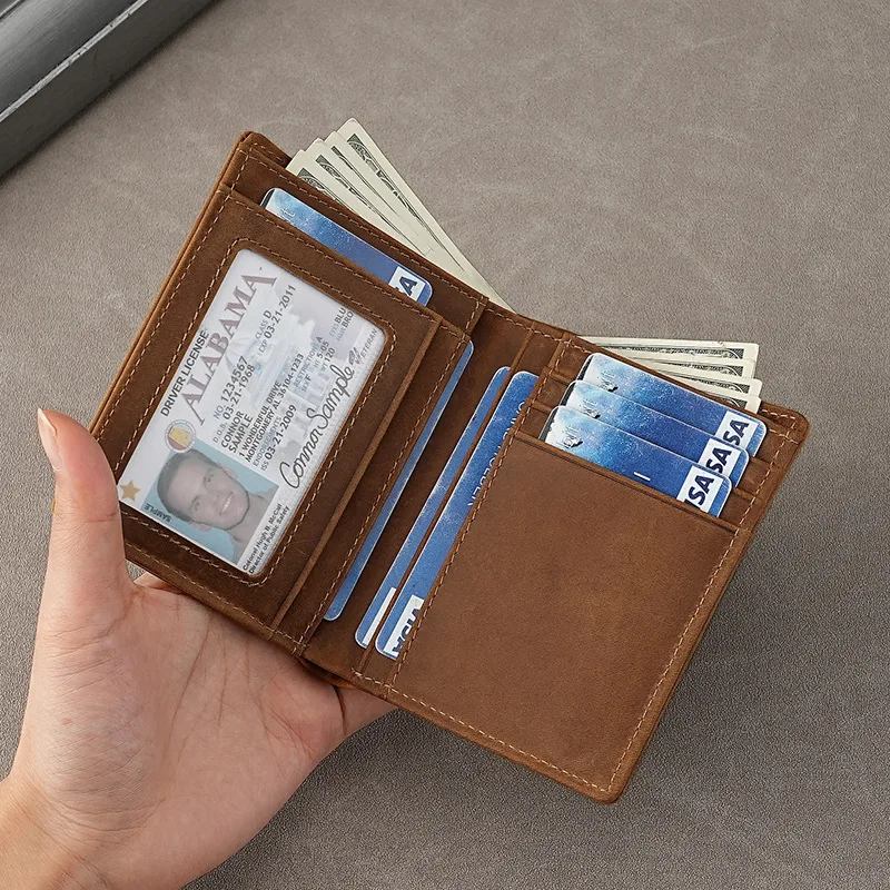 

Кожаный персонализированный кошелек для мужчин, кожаные мужские кошельки Crazy Horse с индивидуальной гравировкой, подарок для мужчин, Прямая доставка