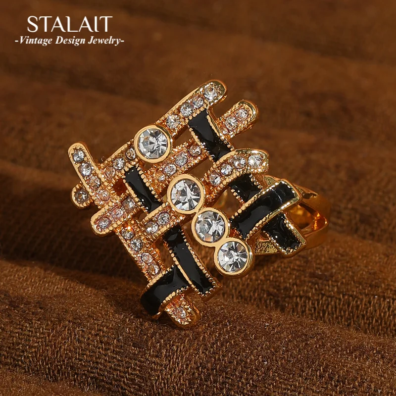

﻿ Vintage Enamel Engagement Ring For Woman Rhinestone Weaving Cross Large Luxury Brands Jewelry Designer Wedding Party 2025