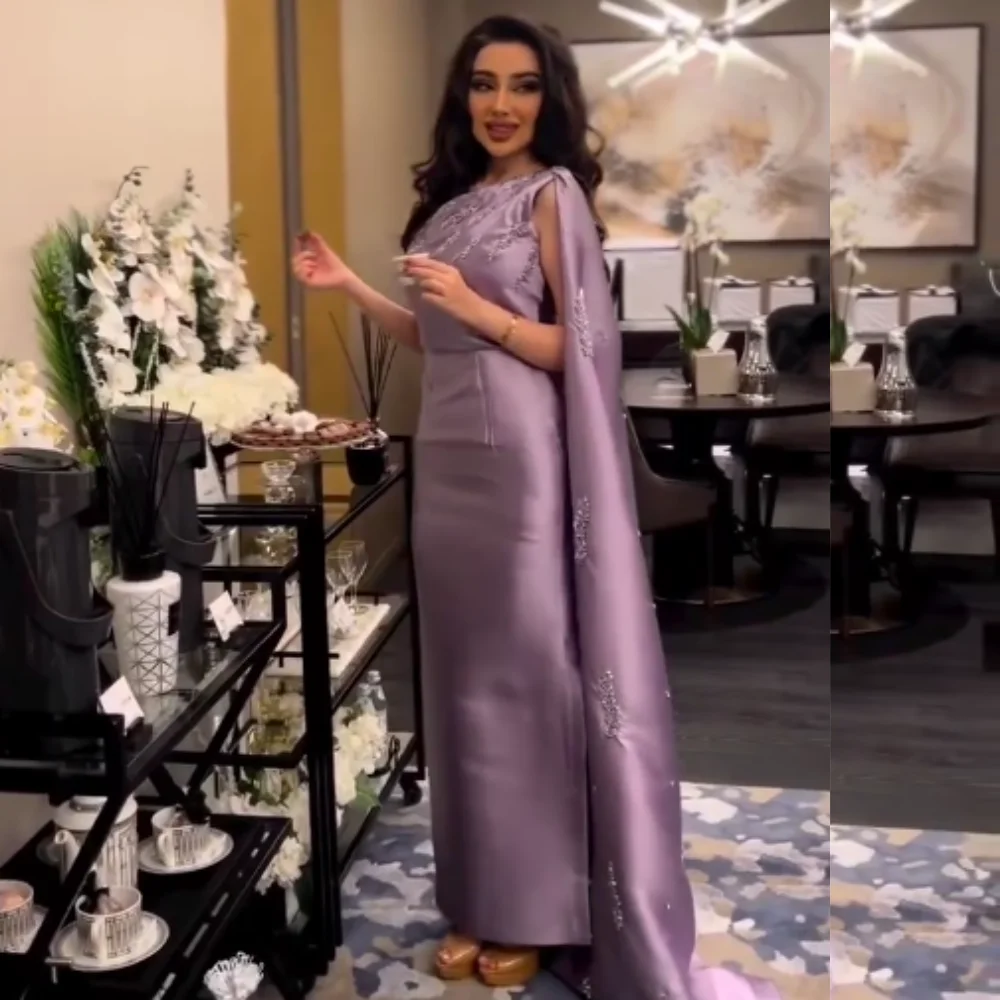 Vestido de noche de satén con cuentas de Arabia Saudita, traje Midi con cuello redondo, a medida, para fiesta de graduación