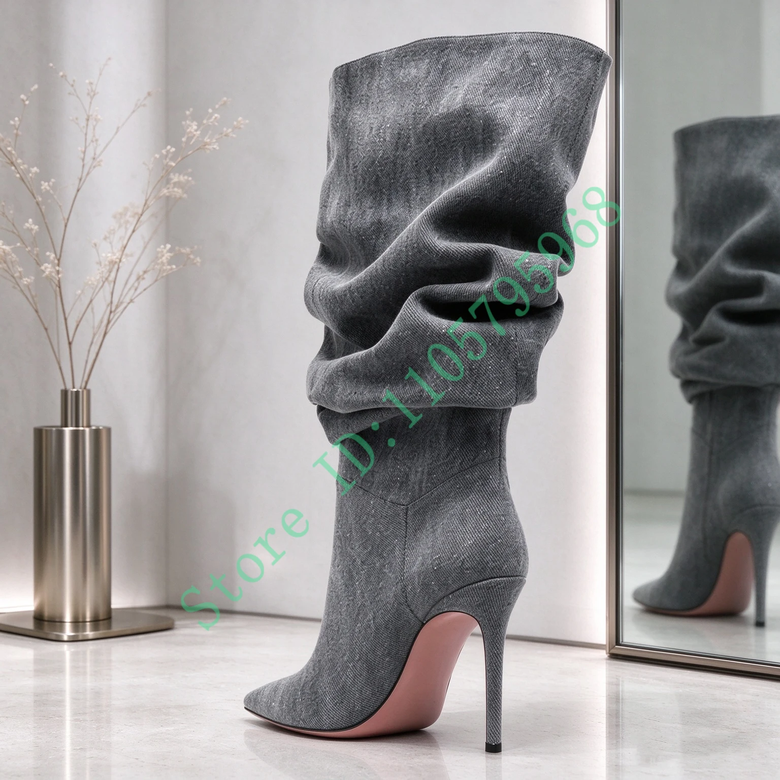 Pointed Toe Slouch High Heel Boots