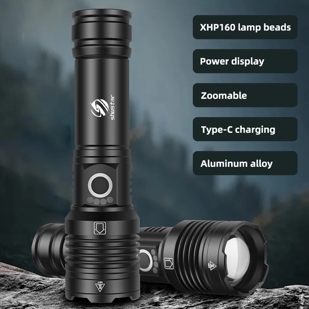 16 Core XHP160 High Power Flashlight LED Torch Lantern Aluminum Alloy Tactical Flashlight Waterproof Zoomable Hunting Lights