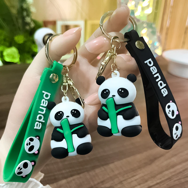 Cute Cartoon Panda Keychain Silicone Animal Doll Pendant Keyring For Women Men Bag Charms Car Key Holder Accessories Couple Gift