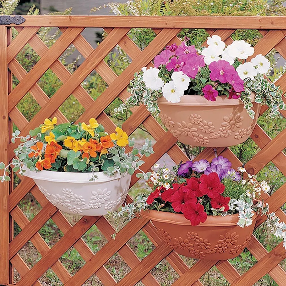 Premium Resin Wall-Mounted Hanging Flower Pot Decorative Embossed Pattern Drainage Holes for Plants Home Garden Decoration