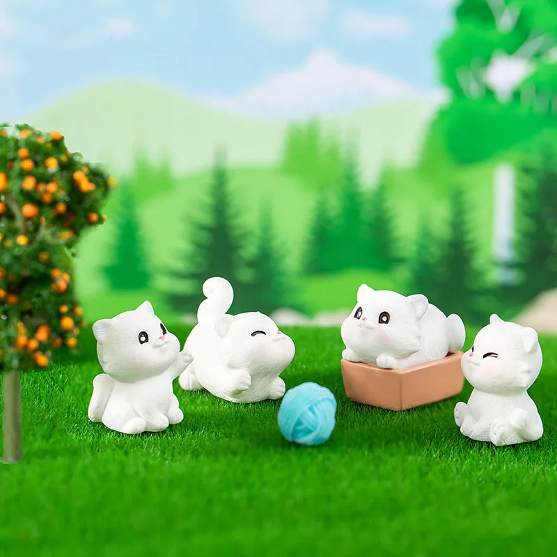 Figurine Miniature Cartoon White Cat Micro Landscape Ornaments For Home Decorations Cute Kitten DIY Desktop Room Decoration Gift