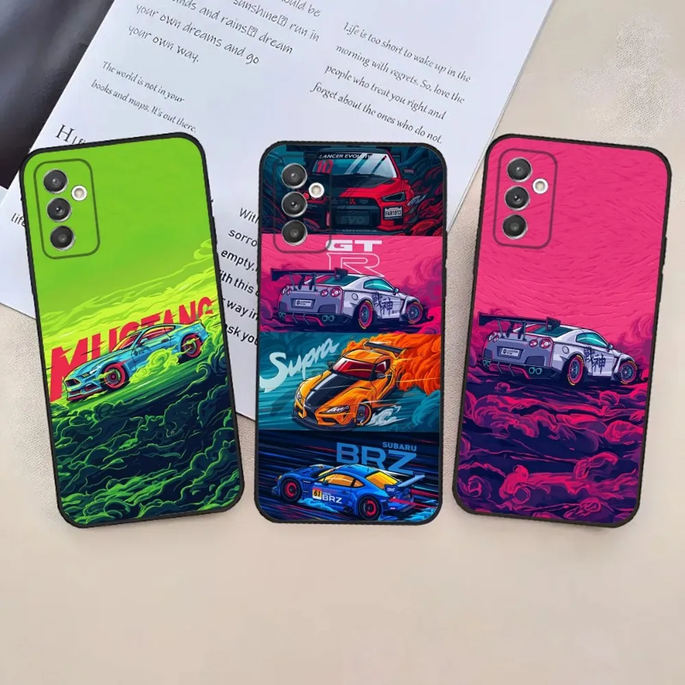 

Japan JDM Sport Car Phone Case For Samsung S24,23,22,30,21,10,9,Ultra,Plus,Lite,FE,5G Black Soft Case