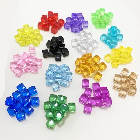 50 개/대 8*8*8mm 명확한 다채로운 큐브 사각형 코너 빈 주사위 조각 직각 퍼즐 보드 게임 액세서리