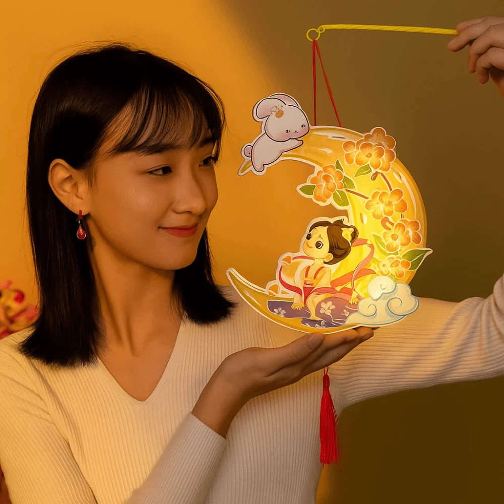 

Cartoon Rabbit Lanterns Luminous Handmade Mid-Autumn Festival Lantern Chinese Style Flower Light Lantern DIY Material Package