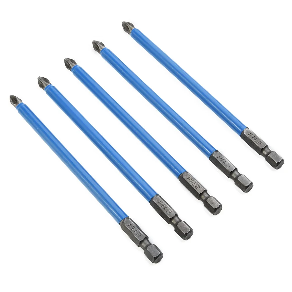 5 pezzi set di punte per cacciavite elettrico con codolo esagonale magnetico antiscivolo PH2 127mm testa lunga per cacciavite a croce utensili manuali