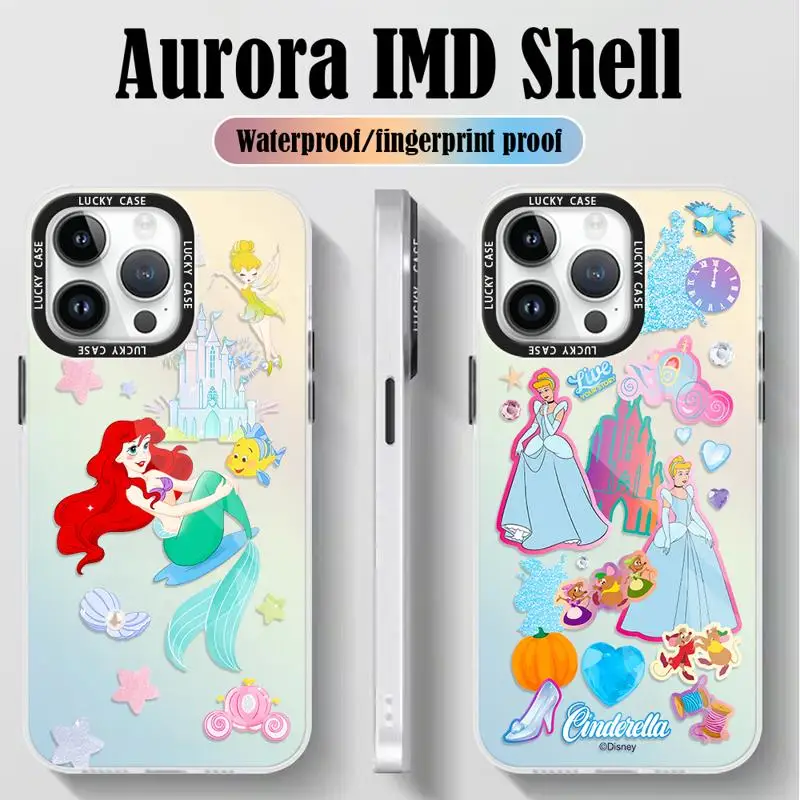 

Matte Case for iPhone 15 14 13 12 11 pro Max XS XR X 7 8 Disney Princess Ariel Cinderella Ella Iridescent Laser Clear Cover