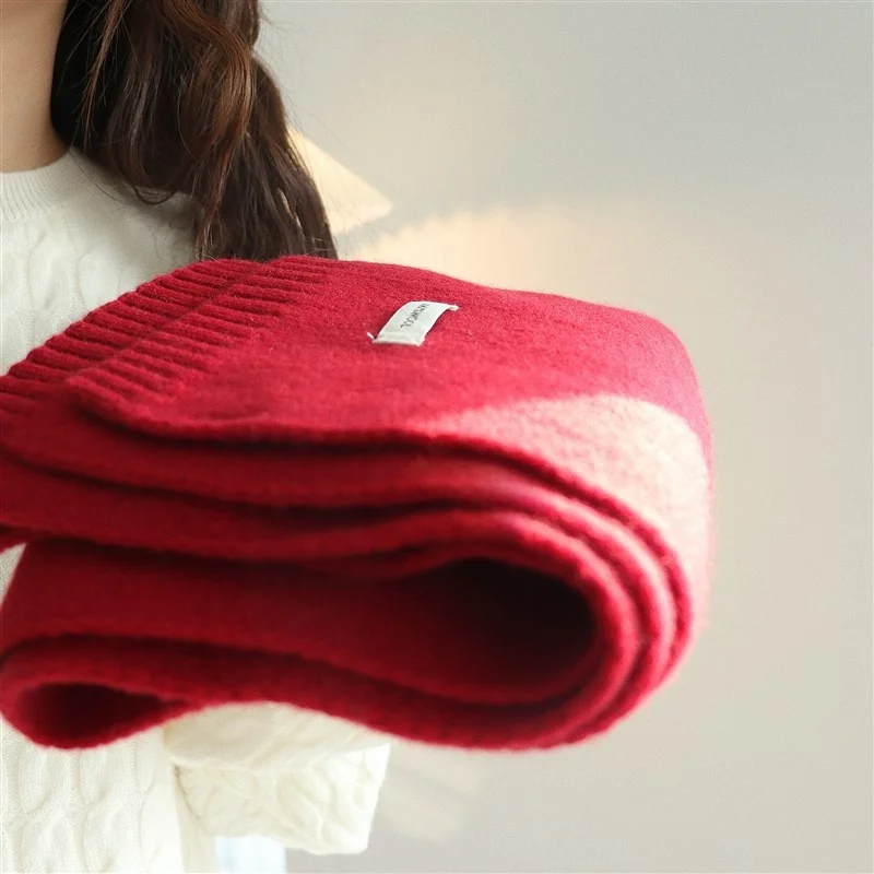 赤いスカーフ-レディース-冬-おしゃれ-多用途-暖かさを高める-韓国風-雰囲気感-ネックウォーマー-ウールブレンド