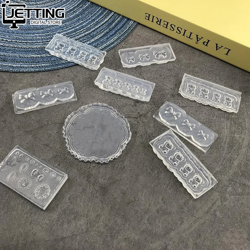 Accessoires pour ongles en Silicone, nœud petit ours 3D, moule à découper, plaque d'estampage de fleurs, pochoirs pour ongles, outils de manucure en Gel à faire soi-même