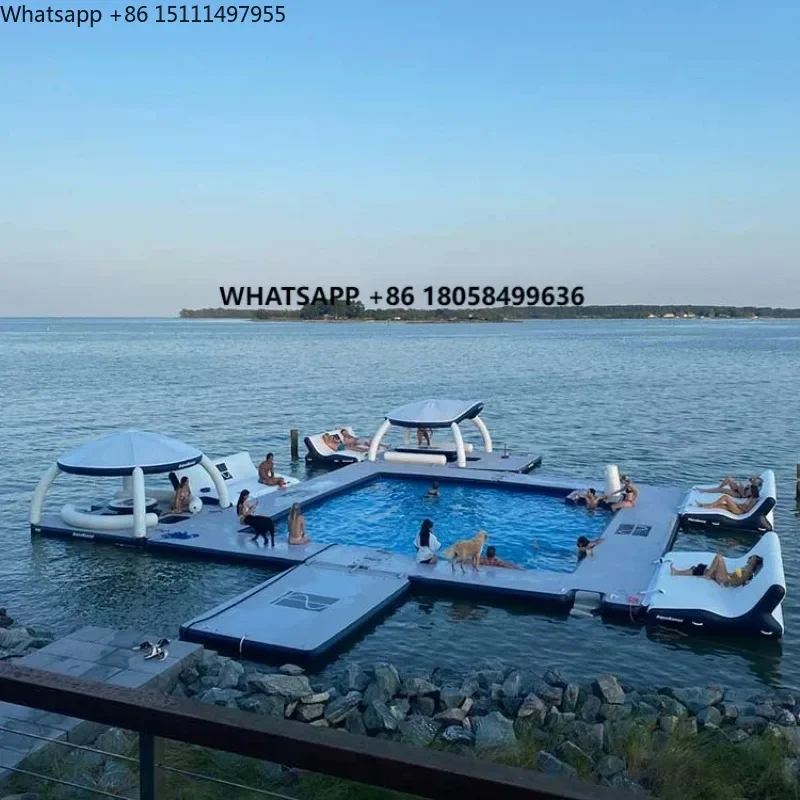 2022 Hot Inflatable Floating Platform New Design DWF Summer Water Inflatable Floating Island Dock Floating Leisure Platform