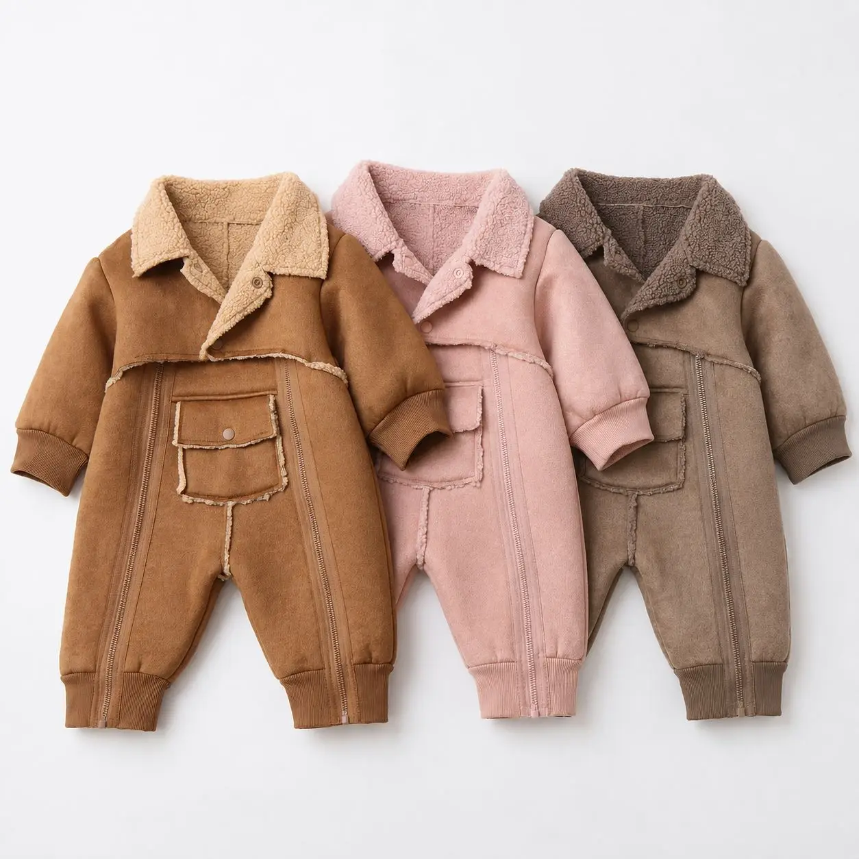 2026 Winter New Baby Plus Velvet Thick Romper Infant Boy Girl Warm Lamb Fleece Jumpsuit Long Sleeve Toddler Warm Clothes 0-24M
