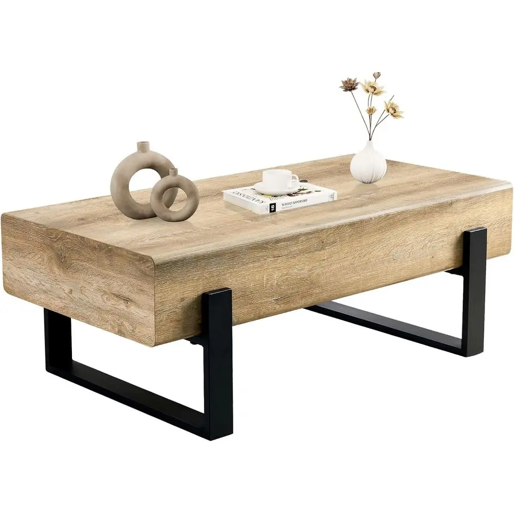 

Natural Wood 47.24 Rectangle Center Table with 7.8 Thick Top and Metal Legs for Living Room/Office