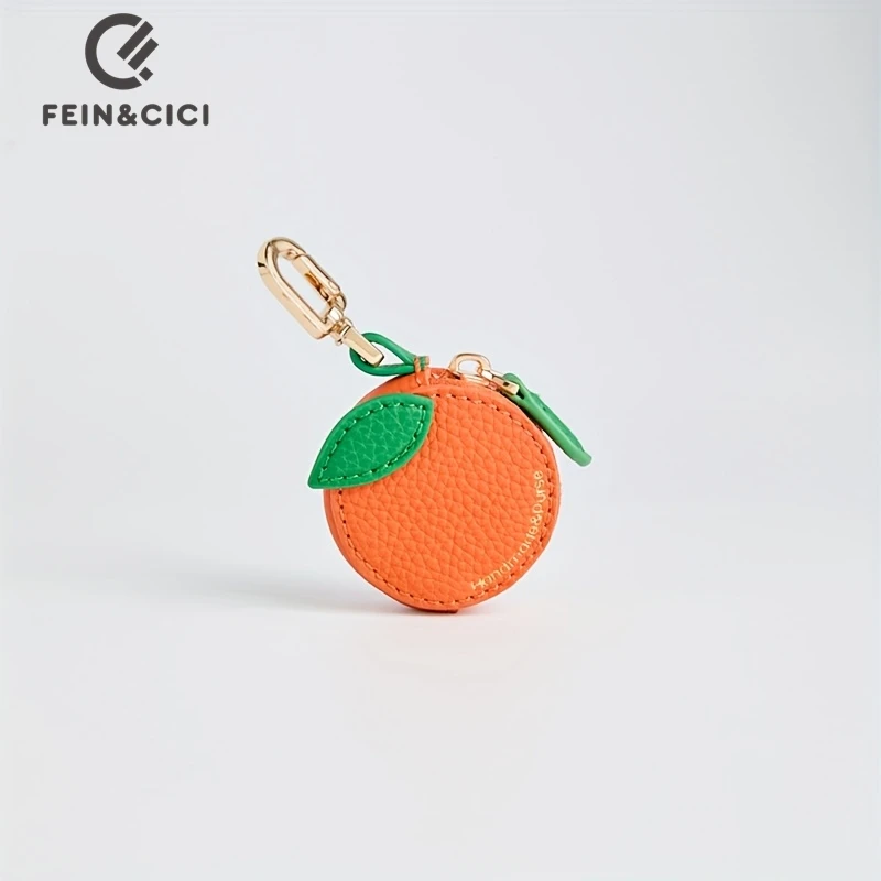 

Charming orange shape Mini fruit Coin Purse bag Charm with Keychain Sweet Style best gift for Airtag women