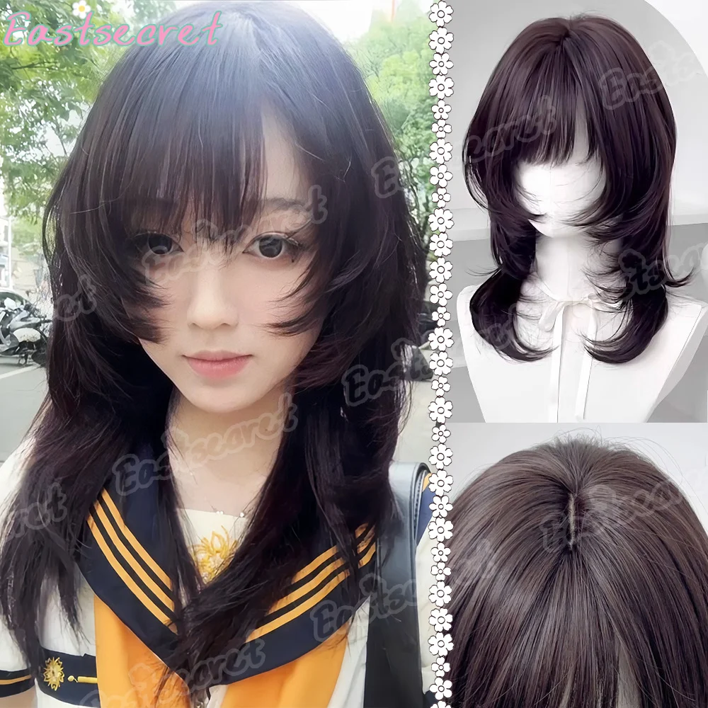 EAST Women's Sweet Lolita Synthetic Wig with Straight Bangs Japanese High-Layer Jellyfish Style Full Cap Hair for Cosplay