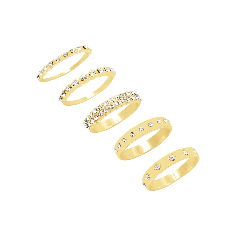 Pack de 5 matiques en or pour femmes et filles, bijoux romantiques élégants et décontractés, pierres claires décorées, brillantes et scintillantes, nouveautés