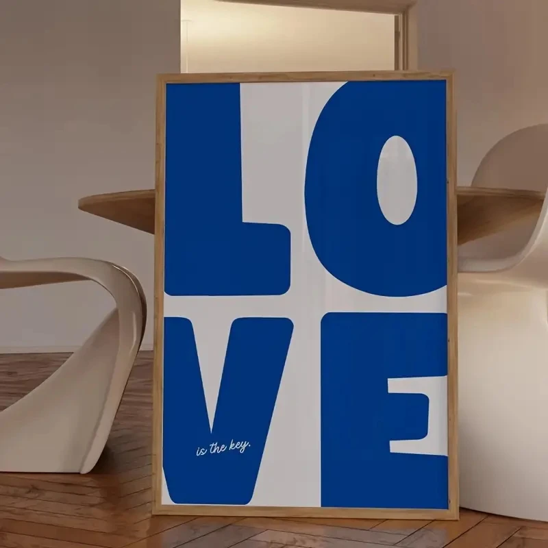 

Minimalist Fashionable Blue Heart-shaped Canvas Wall Art Poster, Modern Living Room, Dining Room, Room and Home Decoration Print