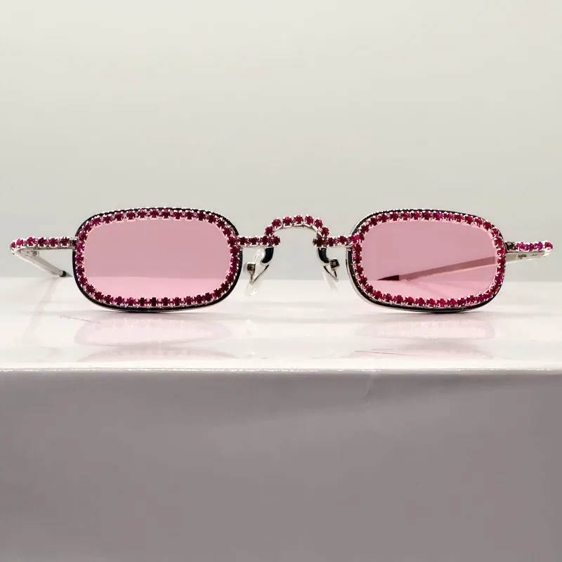Frauen Kleine Quadratische Diamant Sonnenbrille Metall Luxus Rechteck Strass UV400 Mehrfarbige Shades Weibliche Sonnenbrille Brillen – Detail 22