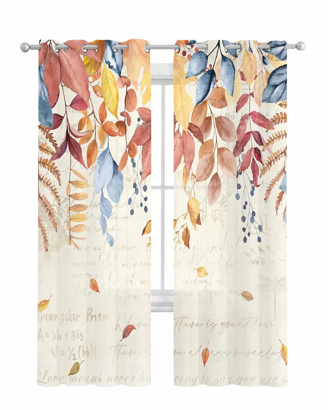 Thanksgiving Autumn Leaf Plant Letter Curtain Tulle Curtains For Living Room Kitchen Window Treatments Voile Curtains