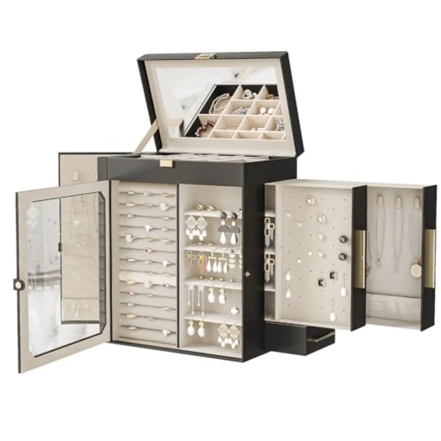 

Jewelry Box with Mirror Travel Jewelry Organizer with Glass Window Vertical Storage Christmas Gift Gift for Loved Ones for Earr