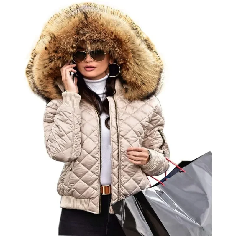 Autumn and Winter Down Cotton Coat New European and American Women's Short Hooded Women's Cotton Coat