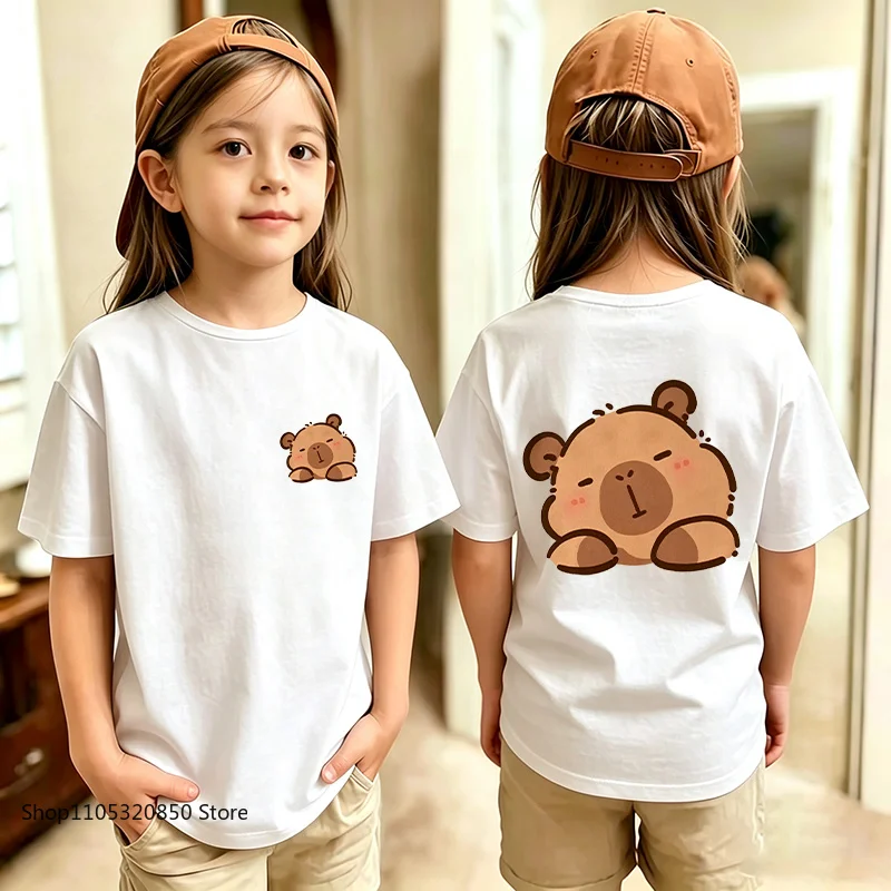 Y2k Cute Cat Capybara Kids Tshirts Summer Short Sleeve Tees Cartoon Boys Girls Clothes Kawaii Kitten Tops Y2K Children T-shirt