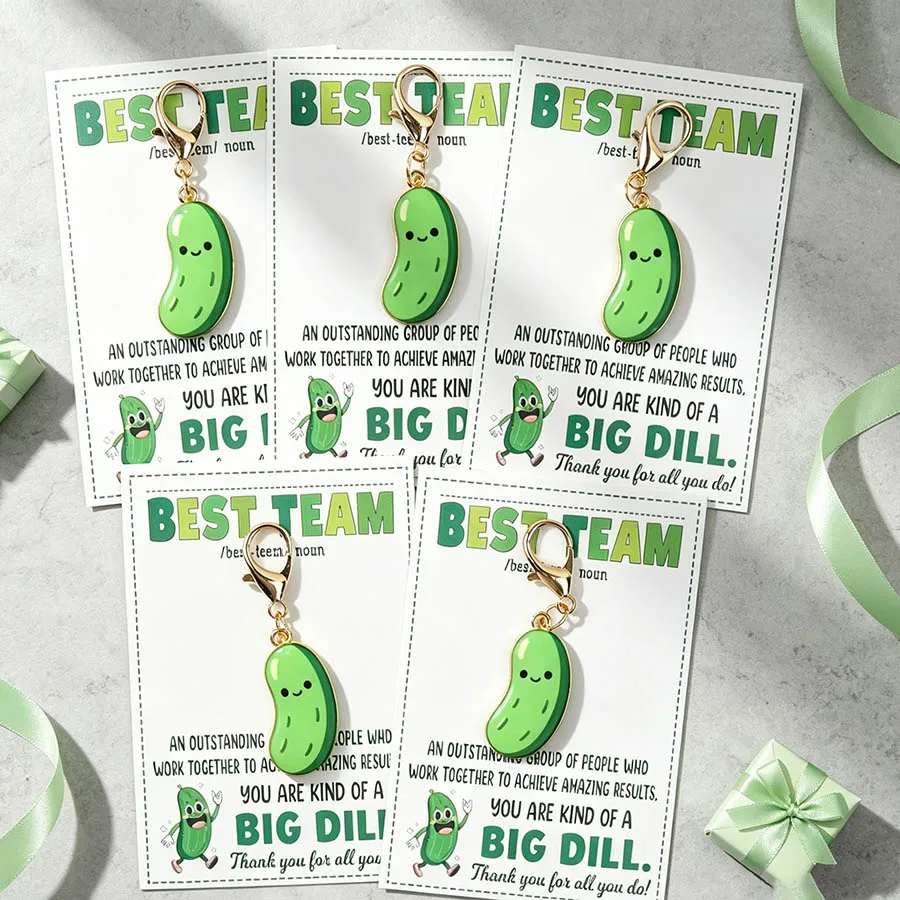 5 Cute Cucumber Keychains, with Accompanying Encouragement Cards, Perfect for Giving to Teachers, Classmates, and Friends.