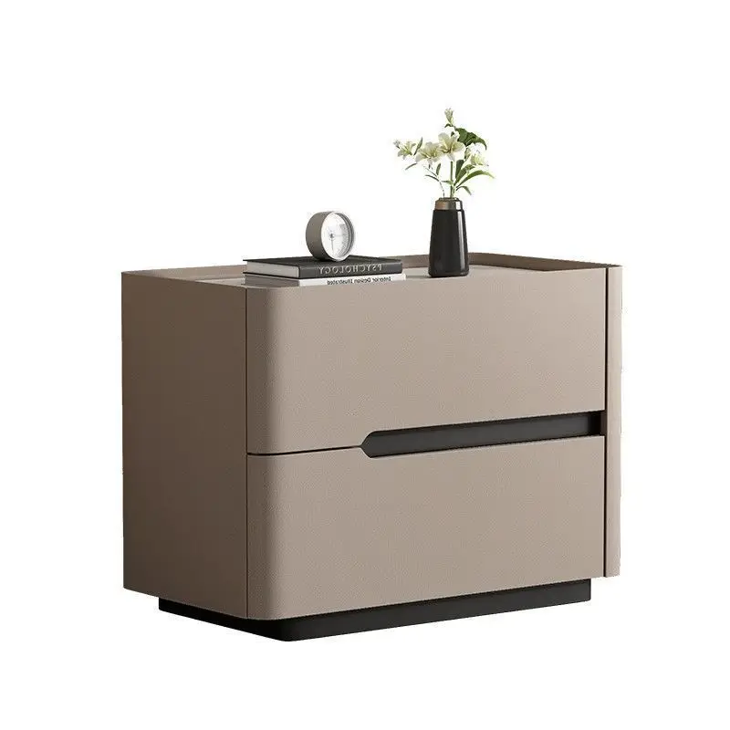 Cream White Nightstand with Stone Top, Light Luxury Modern Bedside End Table with Solid Wood Frame and Storage Drawer
