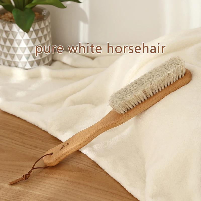 Wave Handle Beech Wood Clothes Brush White Horse Hair Household Cleaning Brush Anti-Static CleanLaundry Cleaning Brush Tool