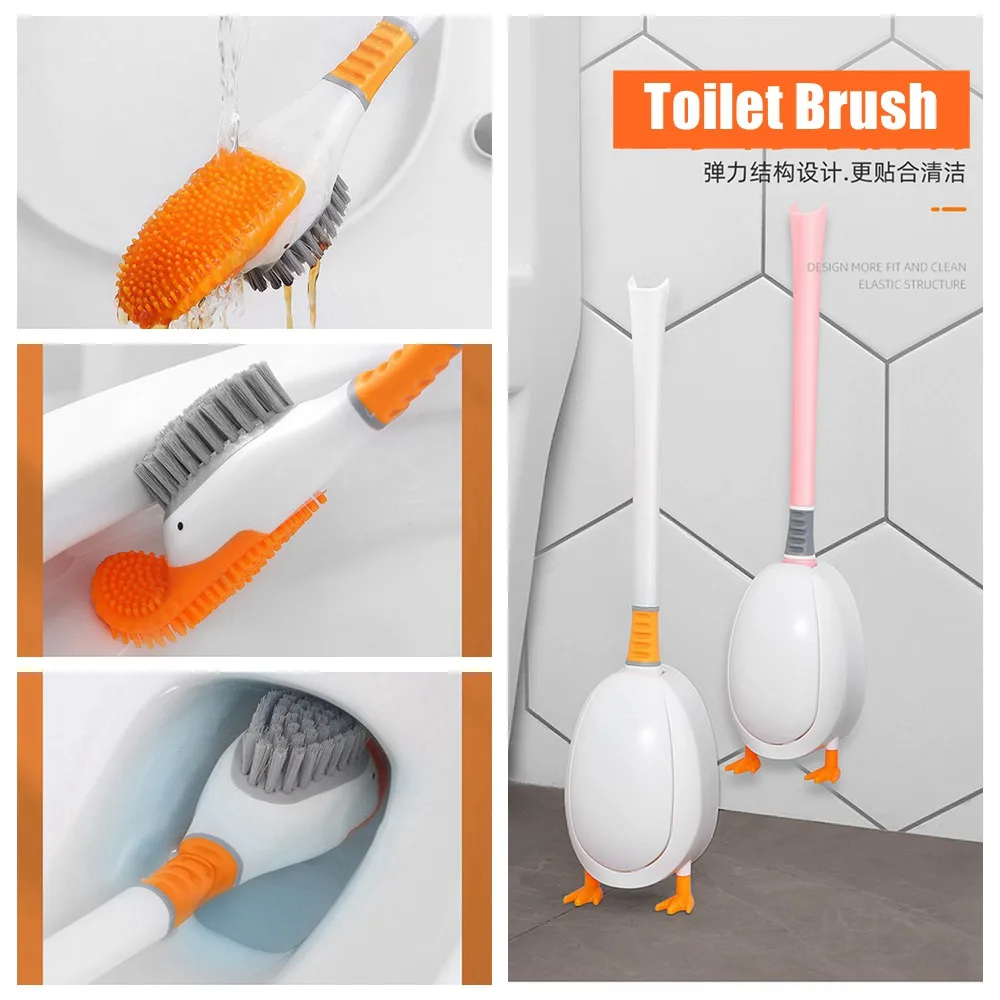 Silicone Toilet brush WC All-round cleaning Toilet cleaner with holder Funny WC brush shelf for Bathroom Accessories Home use