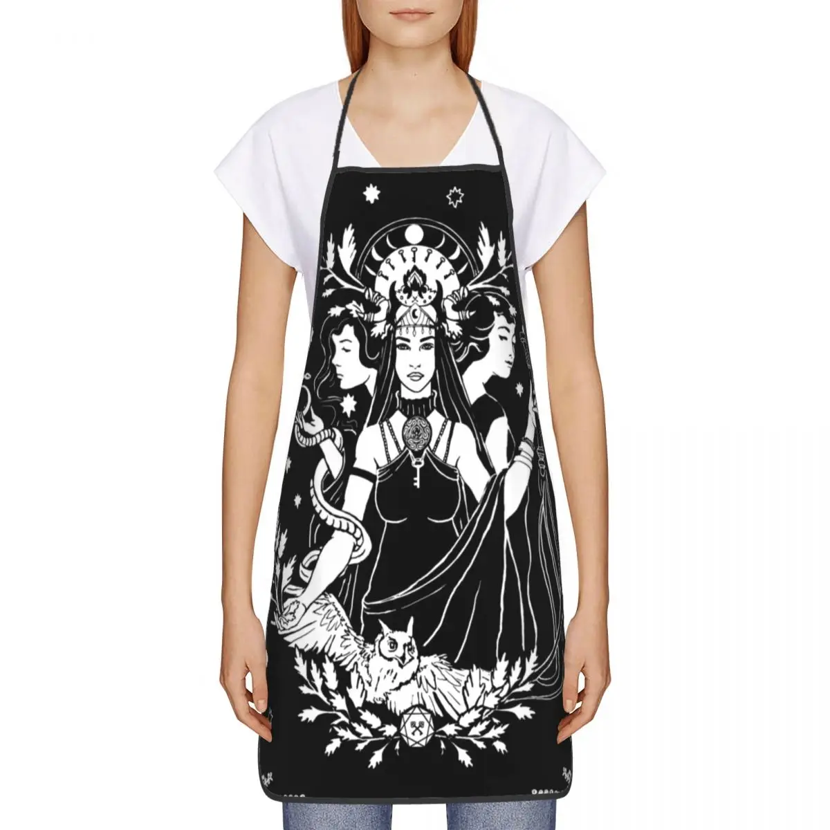 Hekate Triple Goddess Apron Women Men Unisex Bib Goth Occult Halloween Witch Cooking Kitchen Tablier Cuisine Chef Painting