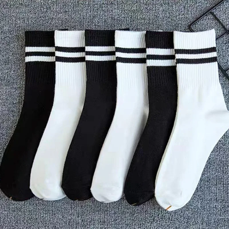 5/10 Pairs All Season Casual Couple Socks Sweat Absorbing Breathable Comfortable Mid Tube Stripe Socks Quality Round Neck Socks