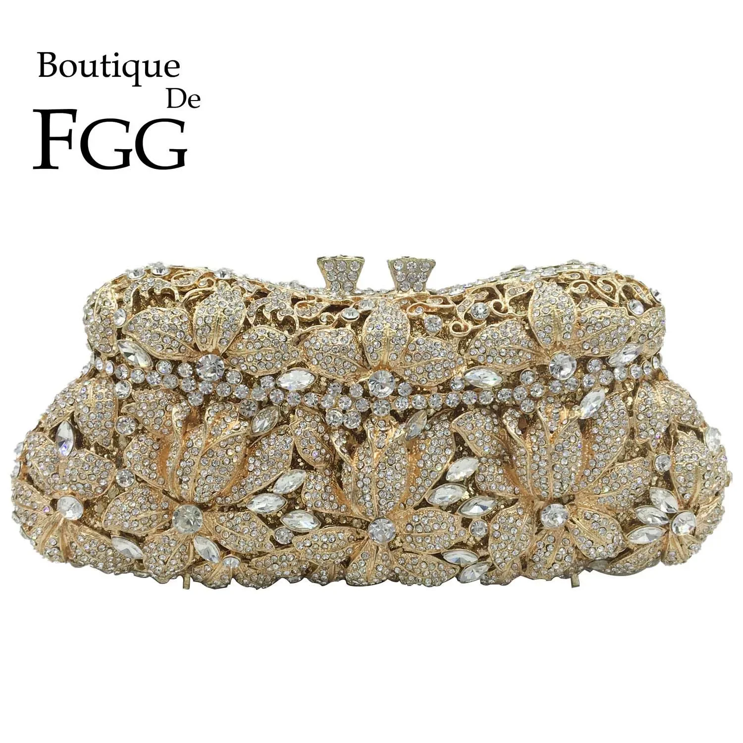 Boutique De FGG Fancy Women Flower Clutch Purses and Handbags Formal Dinner Crystal Evening Bags Wedding Bridal Floral Bag