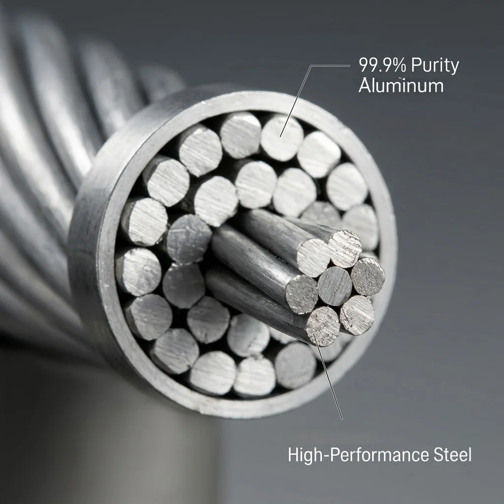 ACSR Cable Bare Aluminum Conductor Steel Reinforced for High Voltage Overhead Power Lines