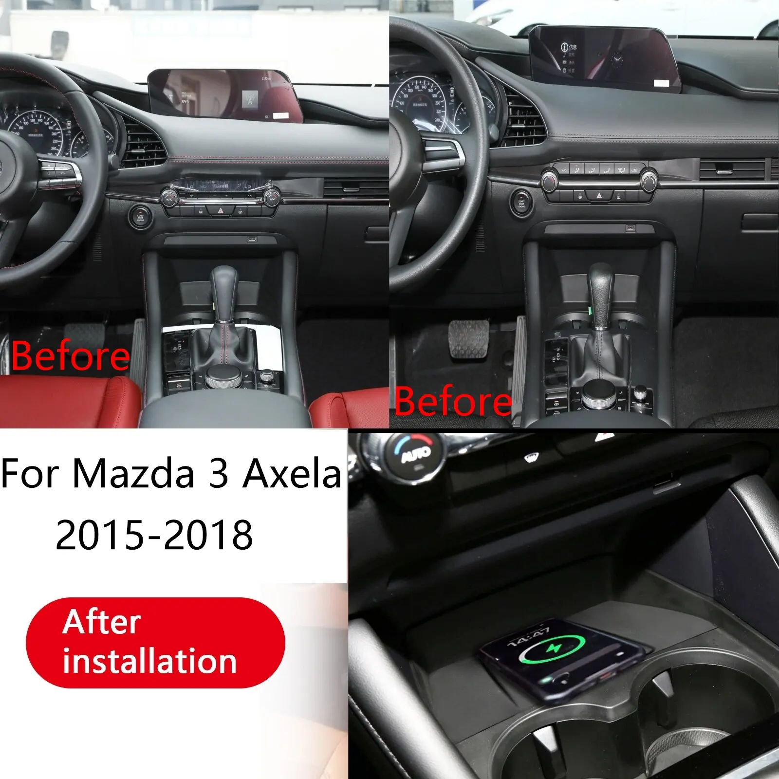 2 din O mais recente carregador de celular sem fio rápido para console central de carro Mazda 3 Axela 2015 2016 2017 2018 com suporte.