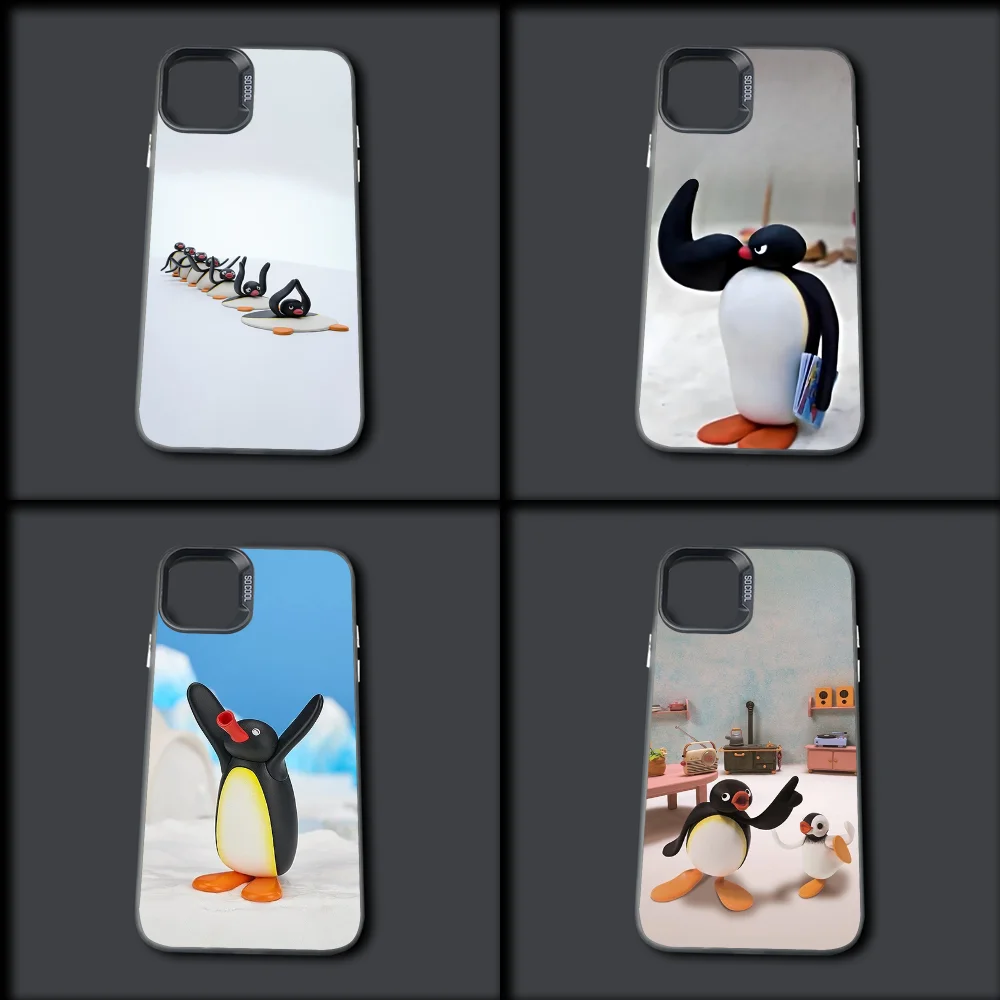 Happy P-Pingu Penguin Funny Phone Case For iPhone 16,15,14,13,12,11,Mini,Pro,MAX Gray Drop Matte Shockproof Soft Cover