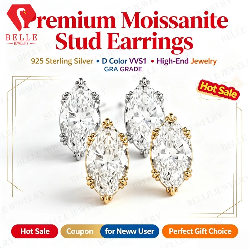 Moissanite Earrings Marquise Cut 1-2ct D Color VVS1 925 Sterling Silver GRA Factory Direct Versatile Style Office Daily Wear